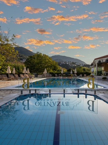 Outdoor pools at dusk