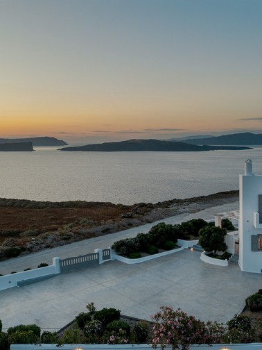 Aerial view of villa in the evening