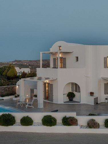Exterior view of the villa in the evening