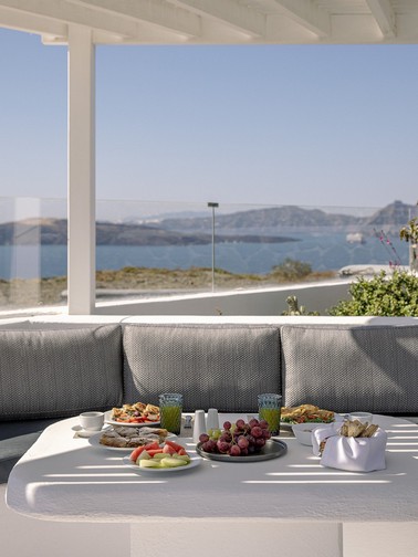 Breakfast on the terrace overlooking the sea