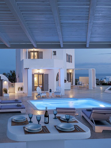 Pool and villa by night