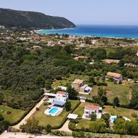 Aerial view with Gyra Villas in the foreground