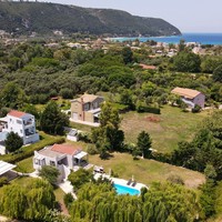 Aerial view with Gyra Villas in the foreground