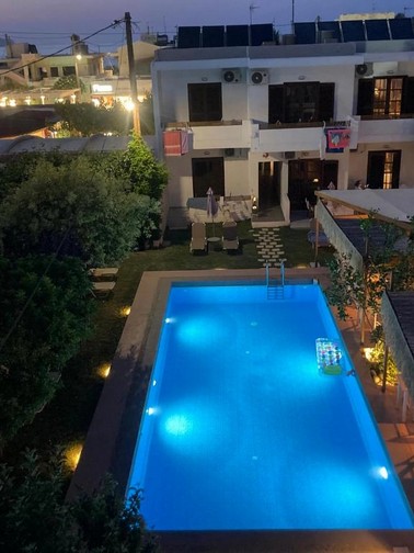 Aerial view of pool by night