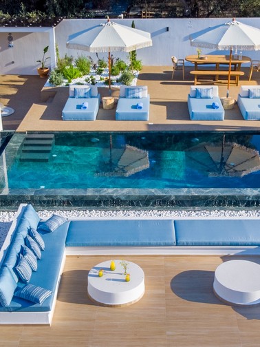 Aerial view of pool and sitting area