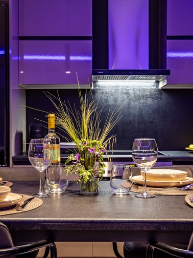 Kitchen and dining area by night