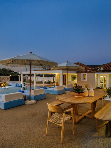 Villa outdoor area at dusk