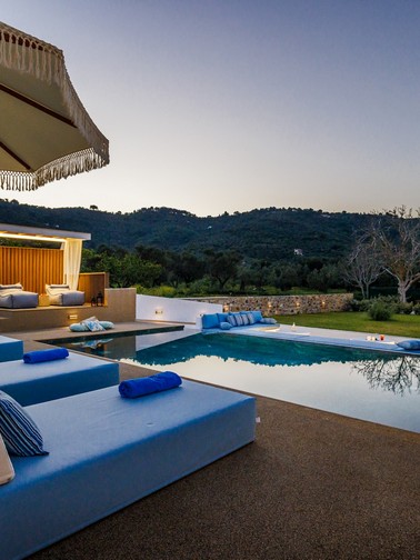 Villa outdoor area at dusk