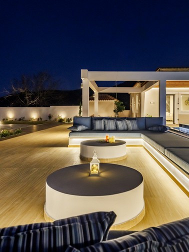 Outdoor sitting area by night